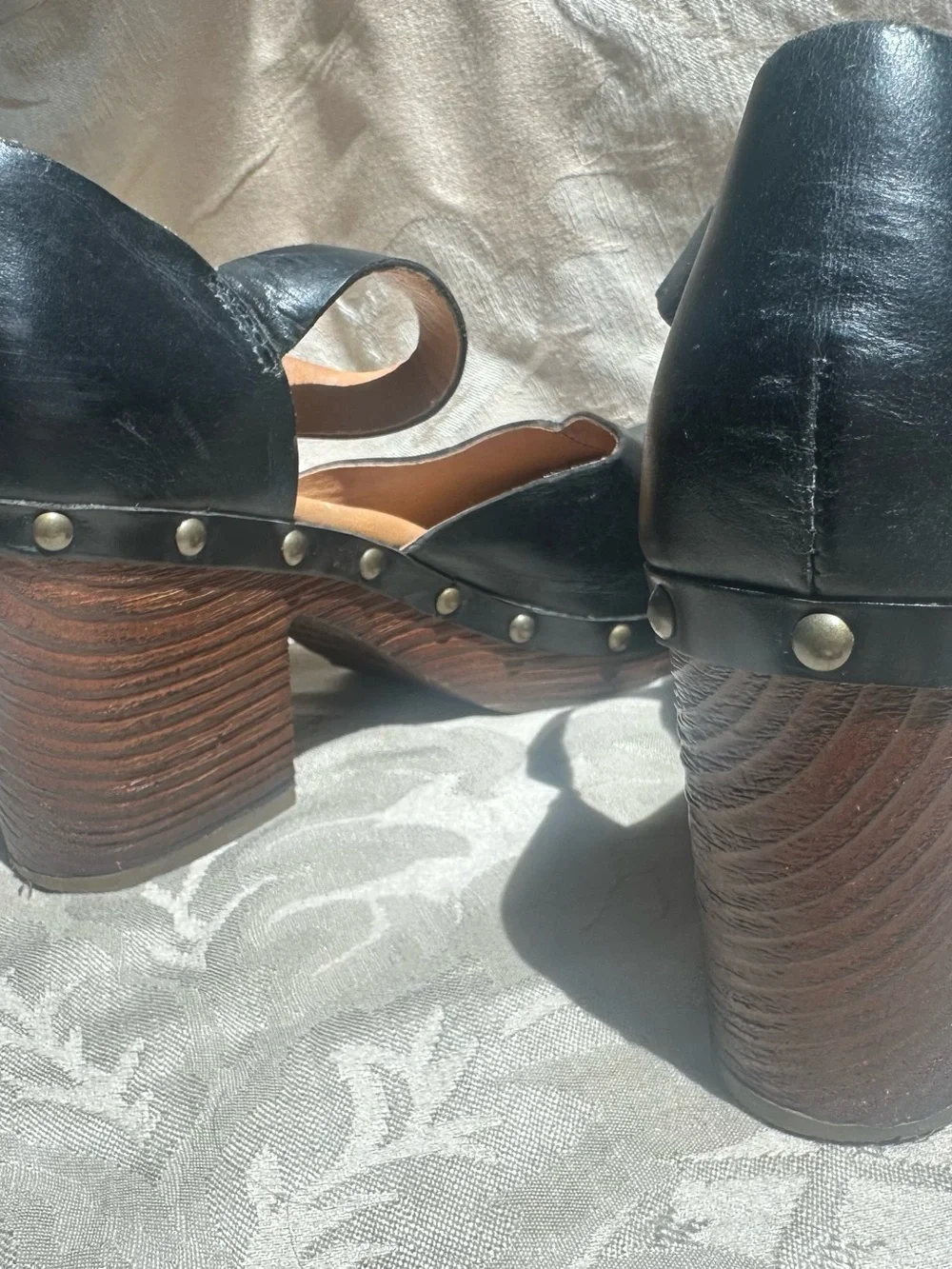 Kork-Ease Black Leather Studded Platform Clogs